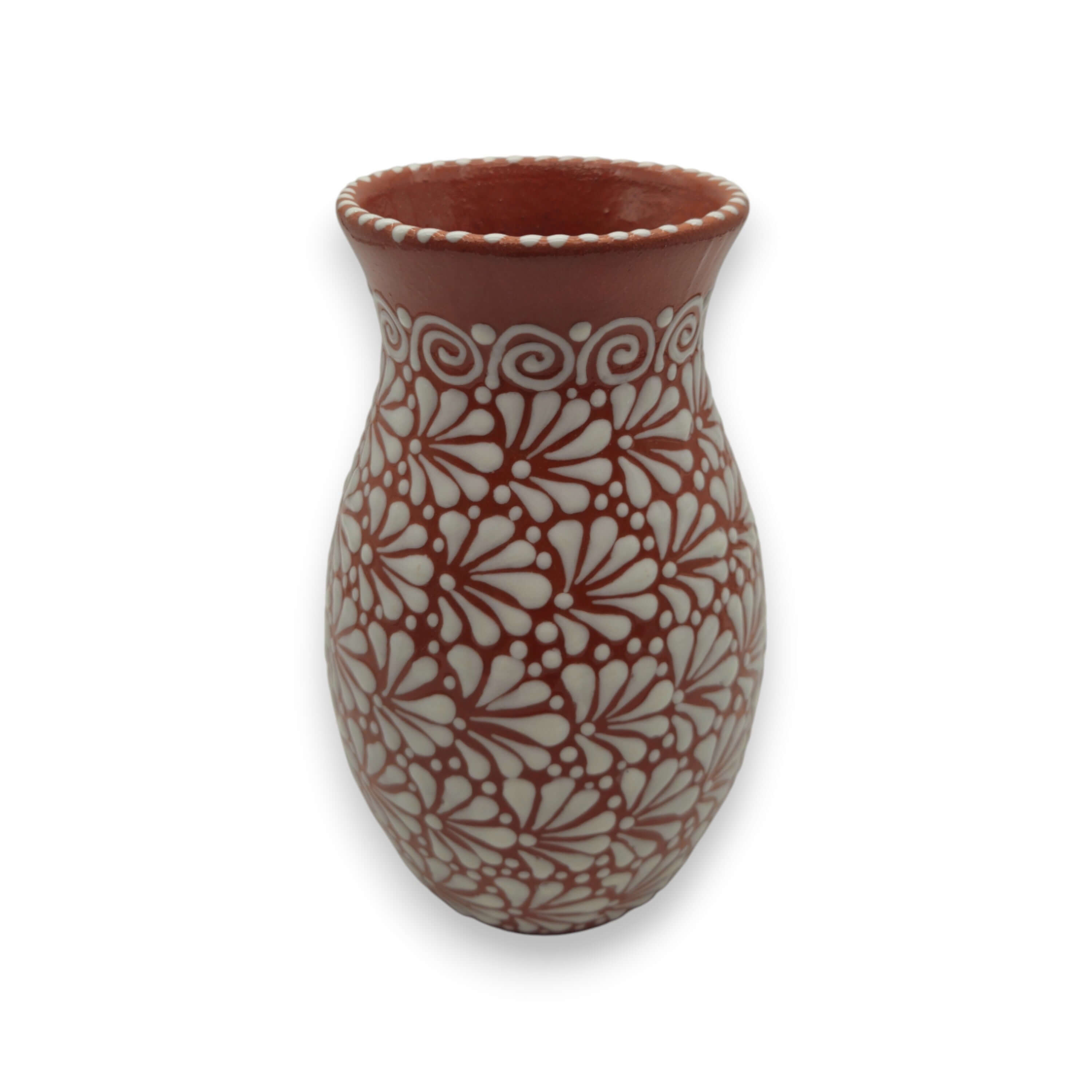 Handmade Talavera Vase | Brown & White Relief Pottery