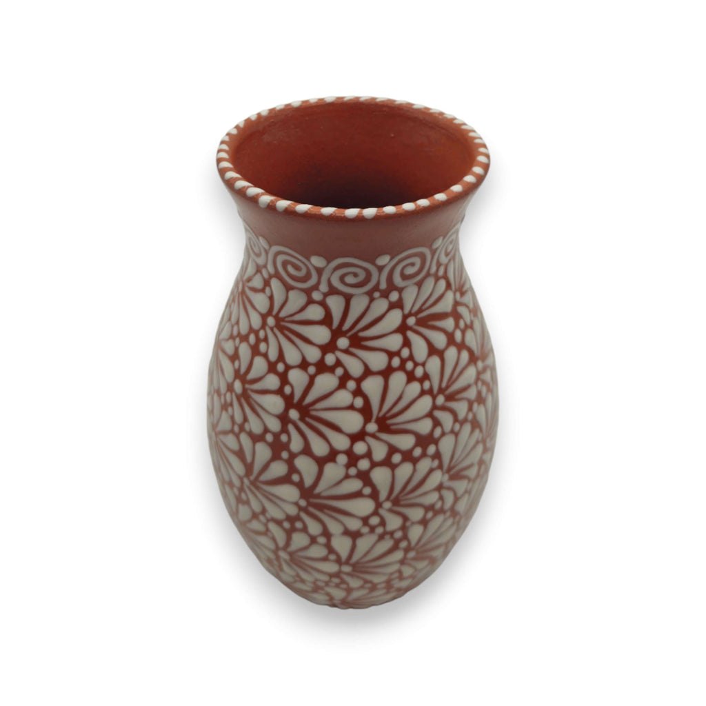 Handmade Talavera Vase | Brown & White Relief Pottery