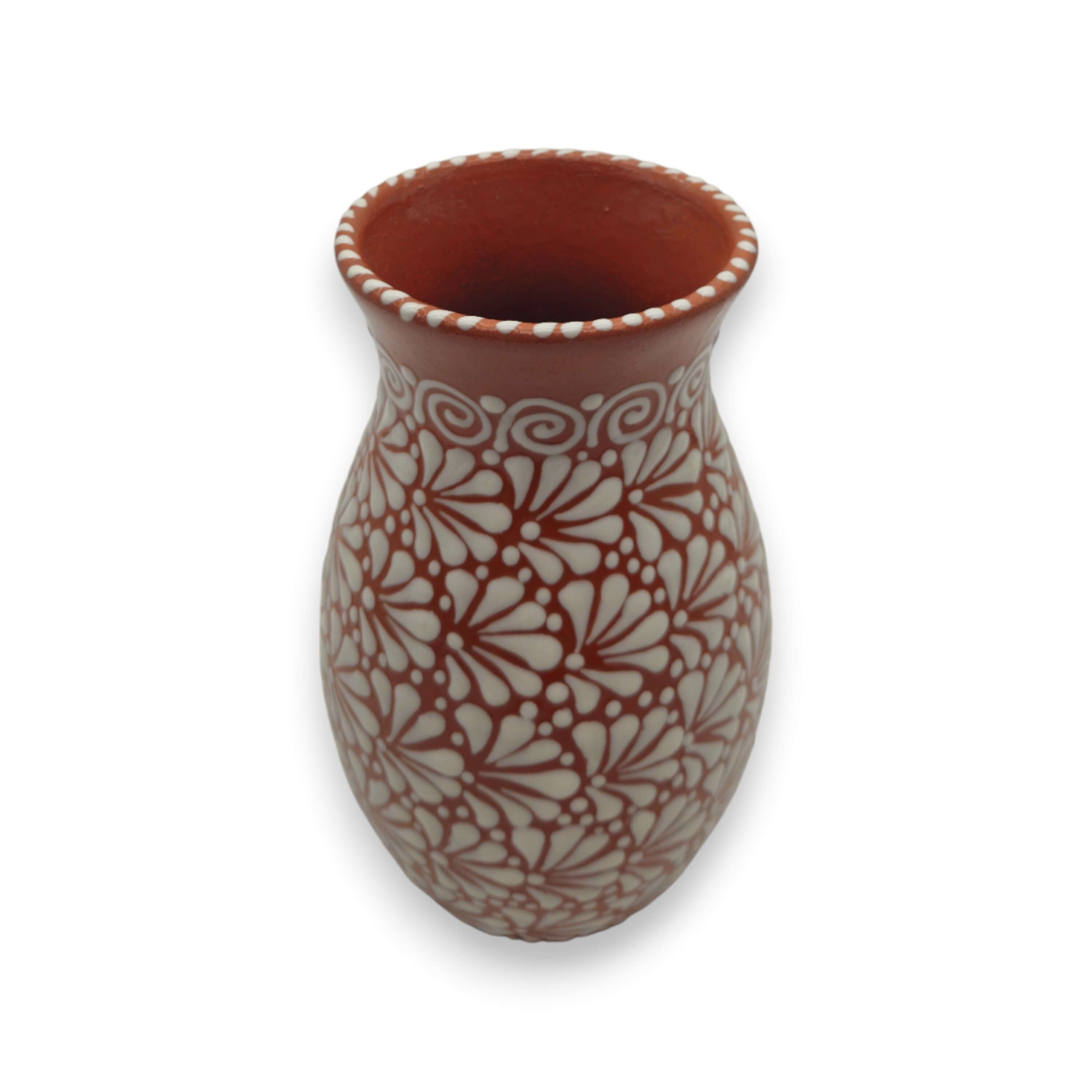 Handmade Talavera Vase | Brown & White Relief Pottery