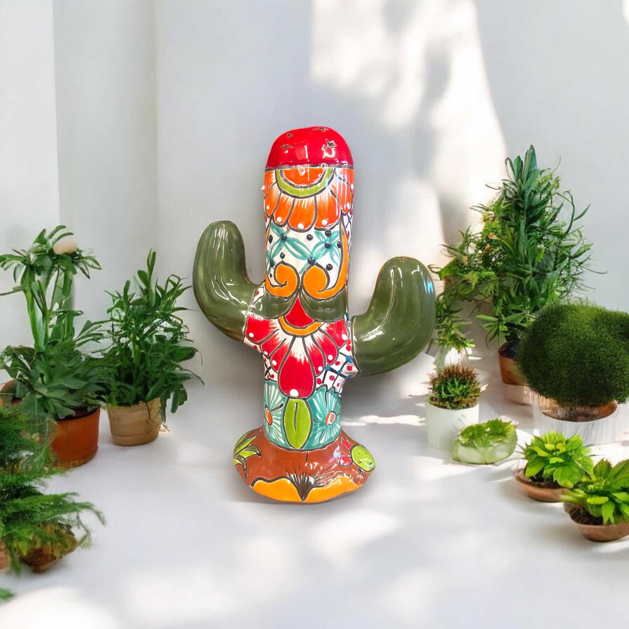 Colorful Talavera Cactus Sculpture | Mexican Ceramic Decor