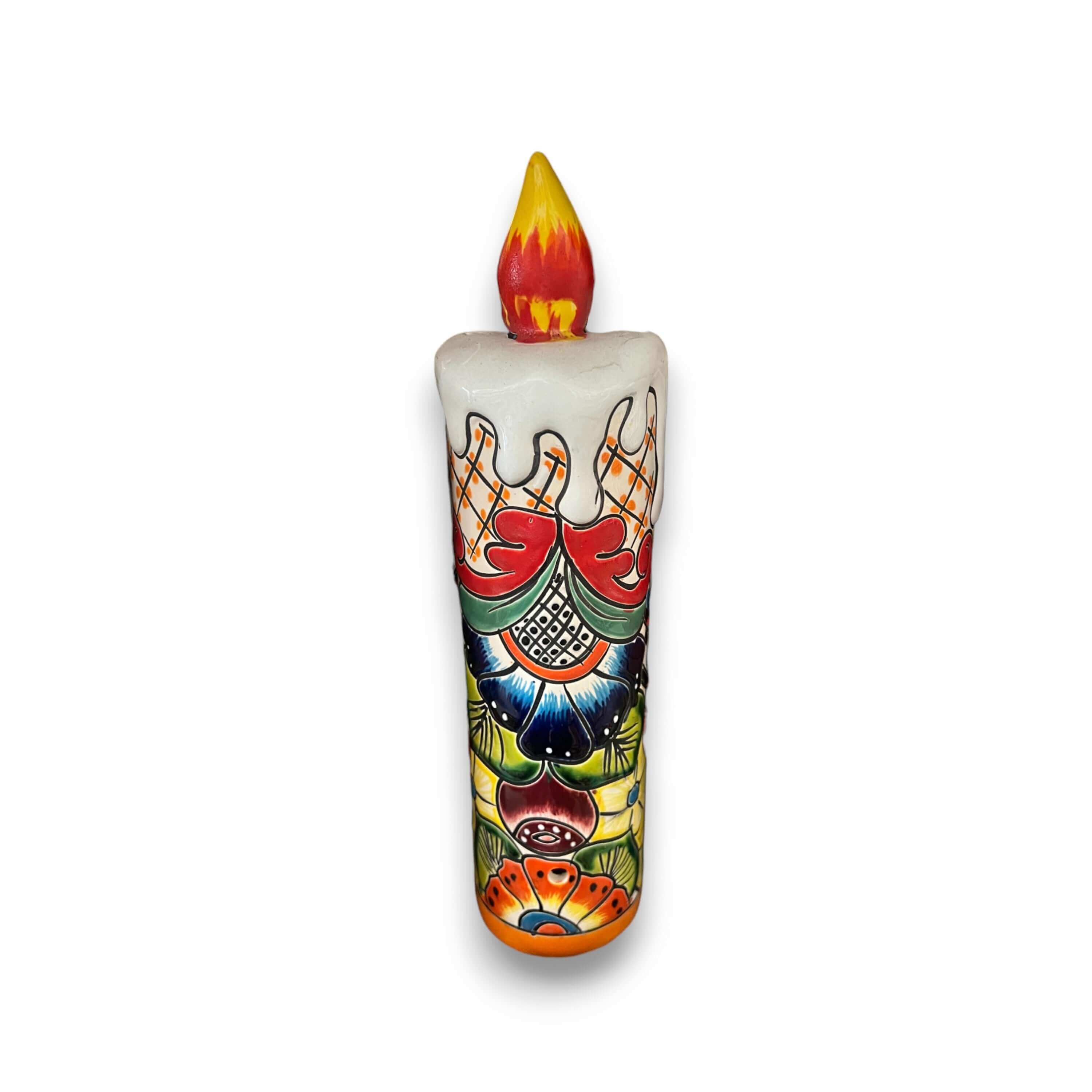Talavera Candle Figurine | Hand-Painted Decorative Mexican Ceramic Art