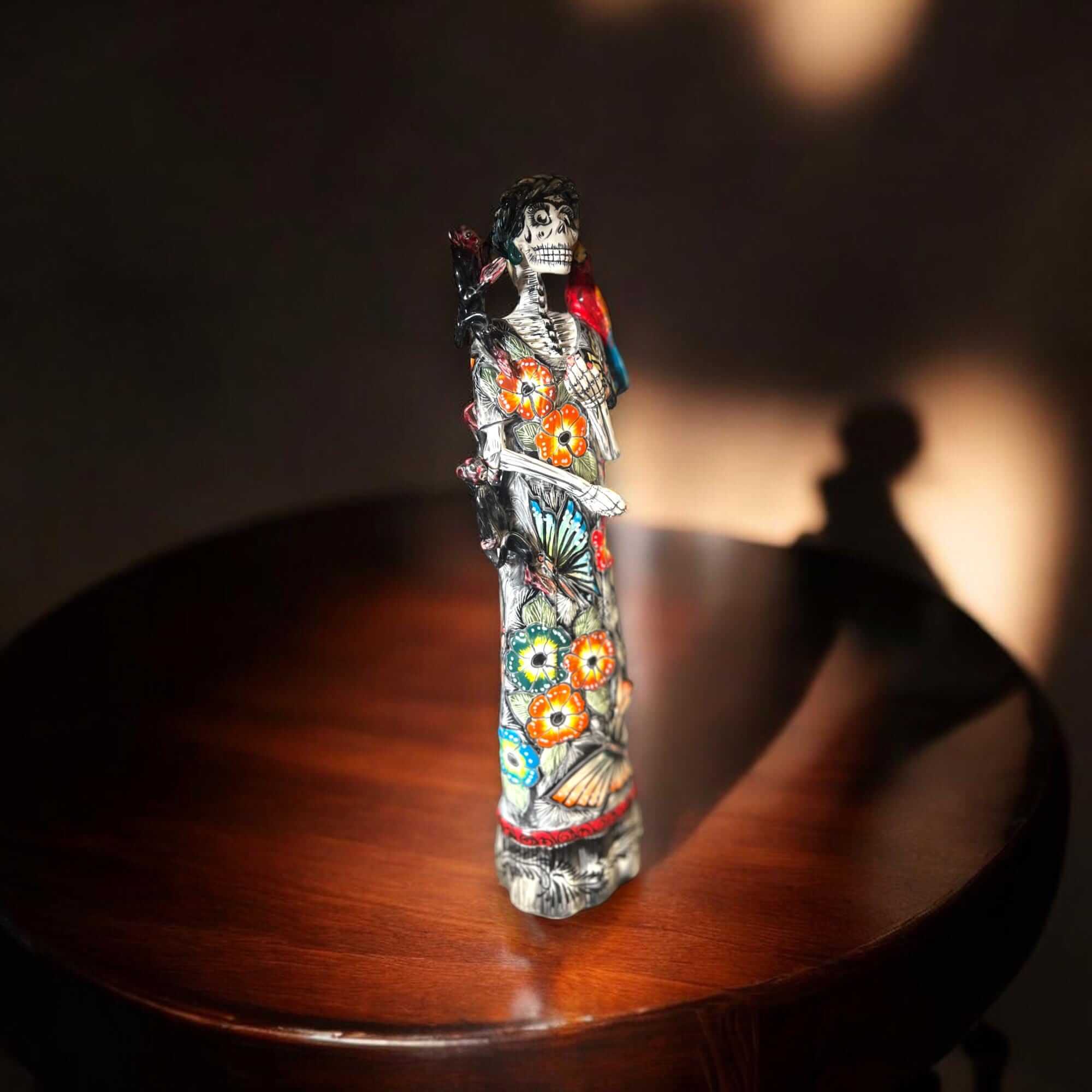 Talavera Catrina Figurine | Day of the Dead Skeleton with Monkey &