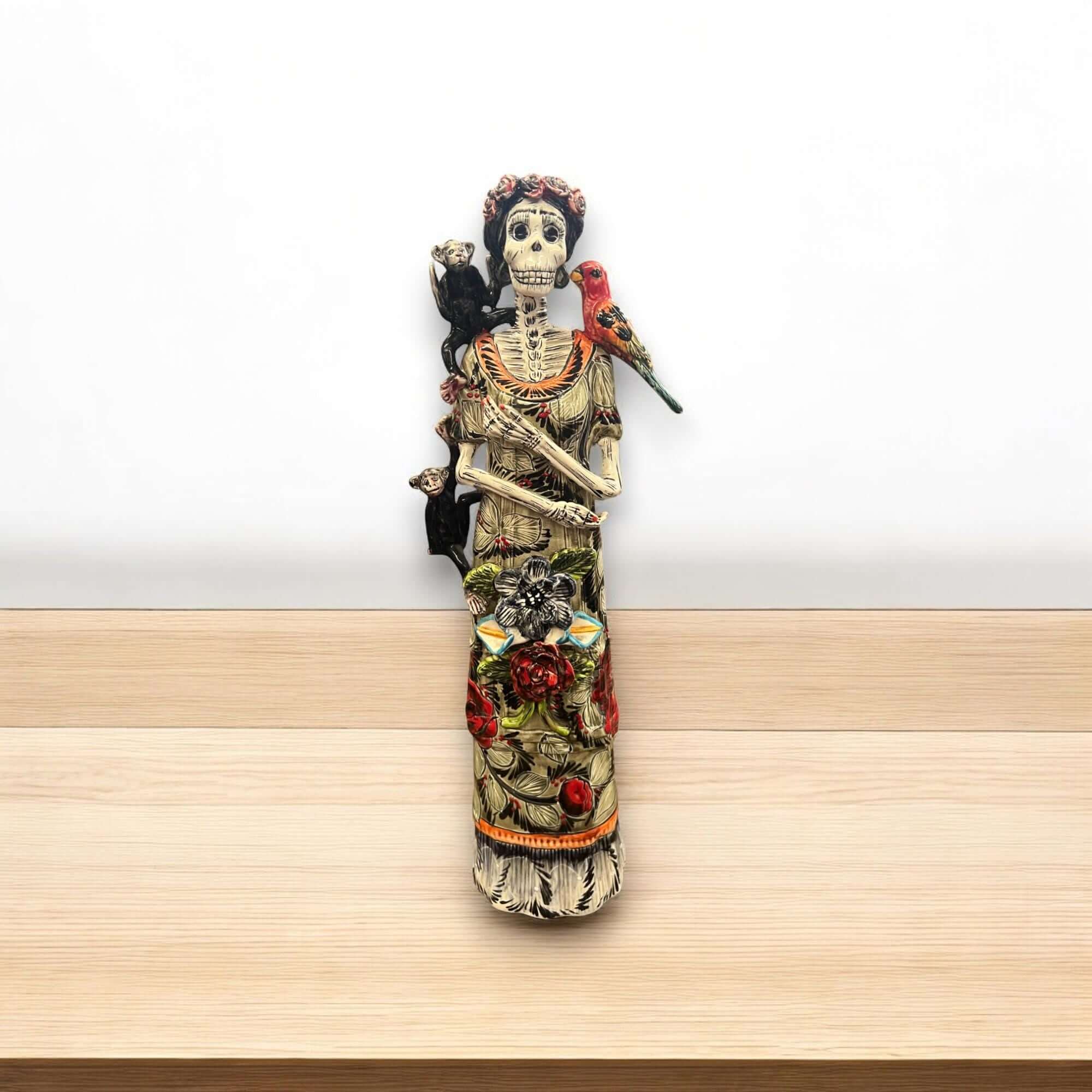 Talavera Catrina Figurine | Day of the Dead Skeleton with Monkey &
