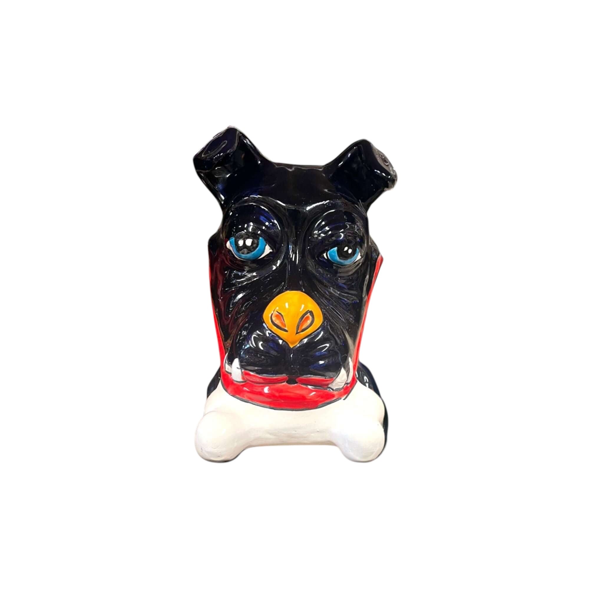 Large Hand-Painted Talavera Ceramic Laying Dog Decor with Bone