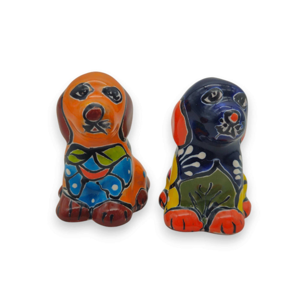 Colorful Talavera Dog Figurine Pair | Mexican Folk Art Decor