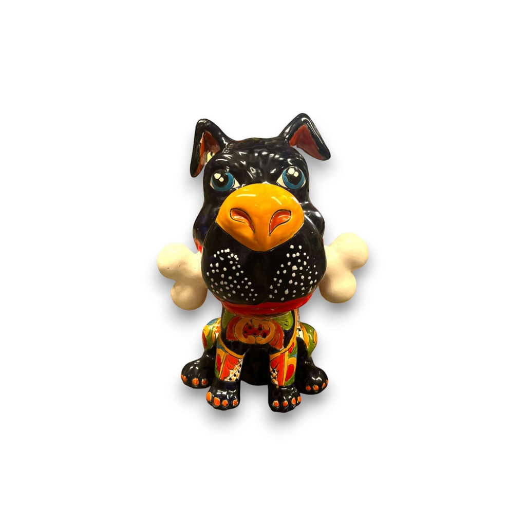 Talavera Dog with Bone | Hand-Painted Ceramic Canine Decor