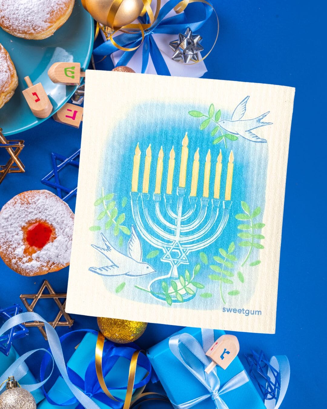 Happy Hanukkah Swedish Dishcloth