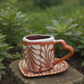 Heart-Shaped Talavera Mug Set | Brown & White Coffee Cup & Plate