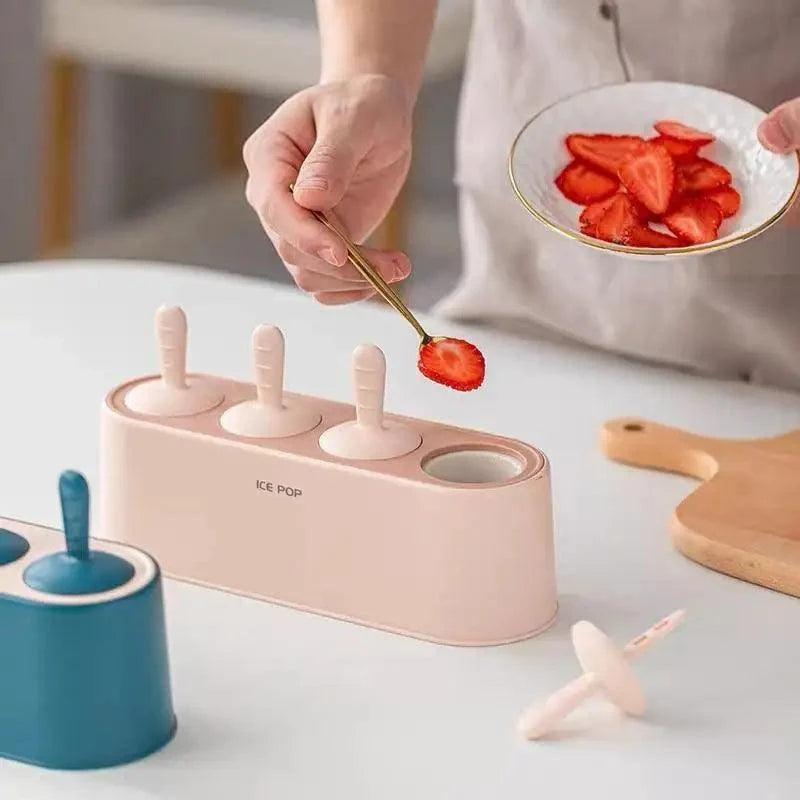 Home Ice Cream Mold Popsicle Tool Silicone 4-hole Popsicle Box Children Dessert Ice Cream Maker Kitchen Tools Diy Ice Cream