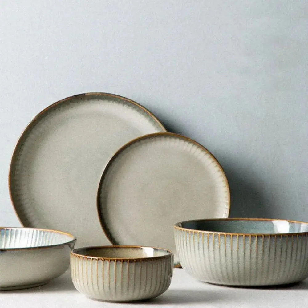 Nordic Ceramic Dinnerware Set with Glazed Minimalist Bowls