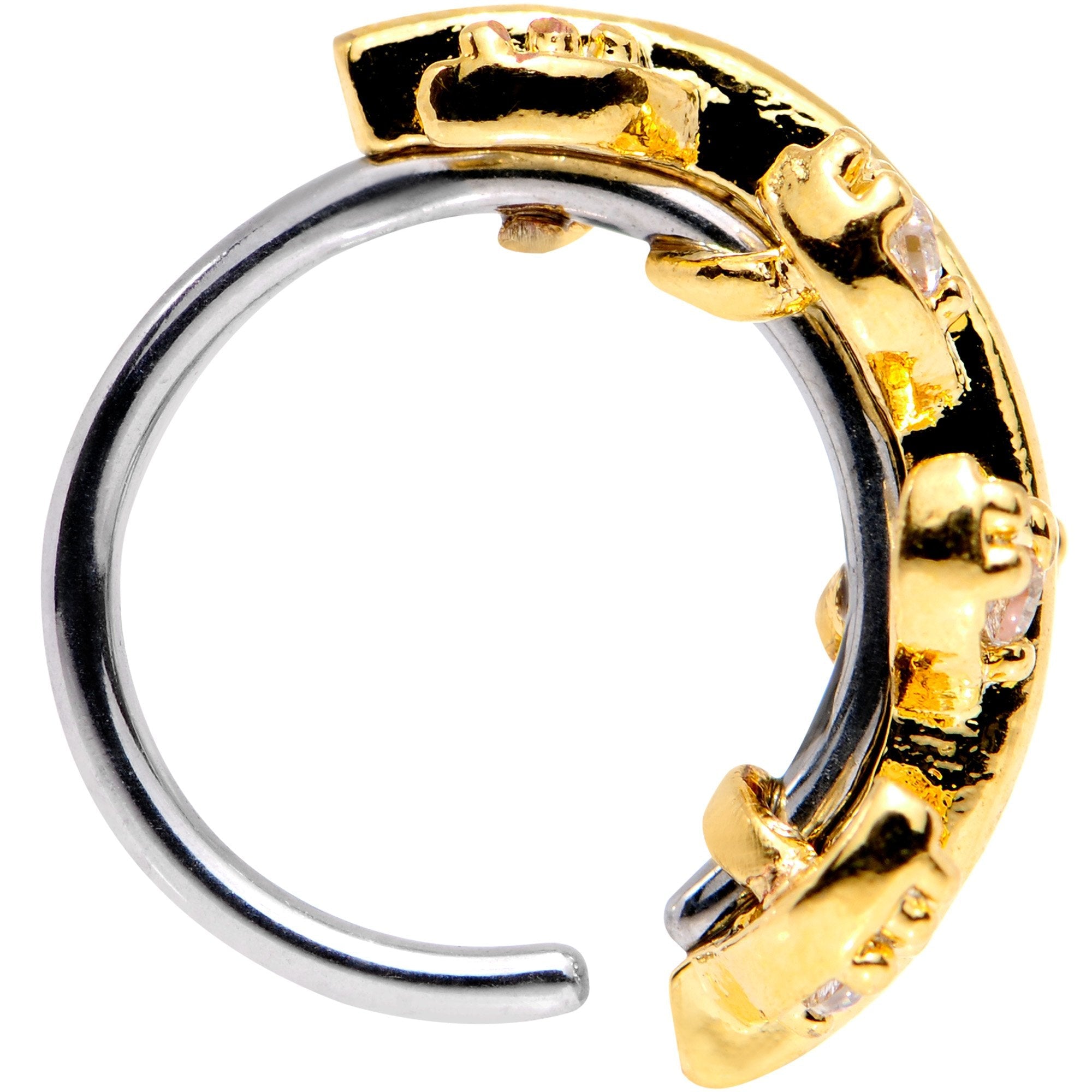 18G 5/16 Clear CZ Gem Gold Tone Leafy Seamless Circular Ring