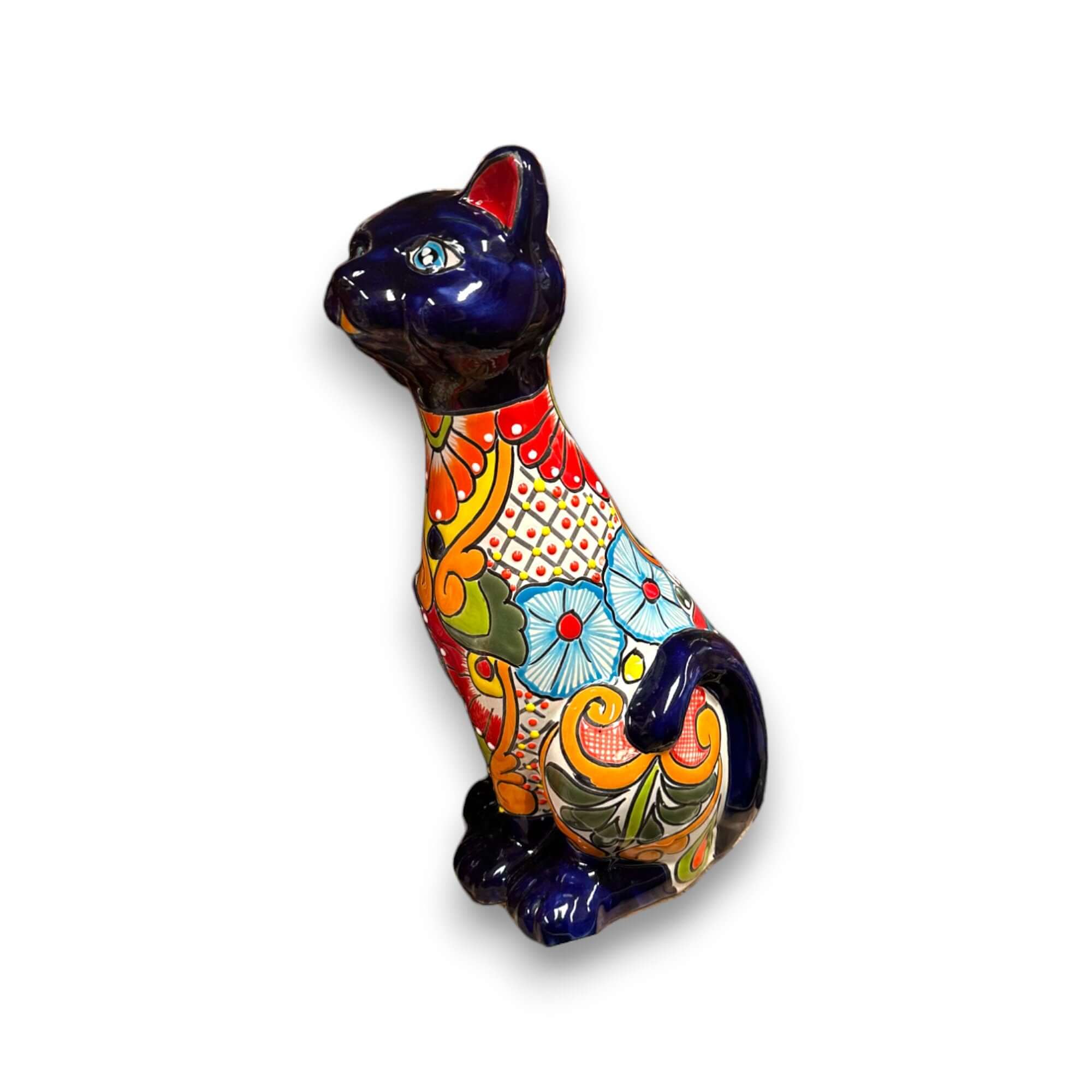 Talavera Cat Statue | Hand-Painted Mexican Ceramic Figurine