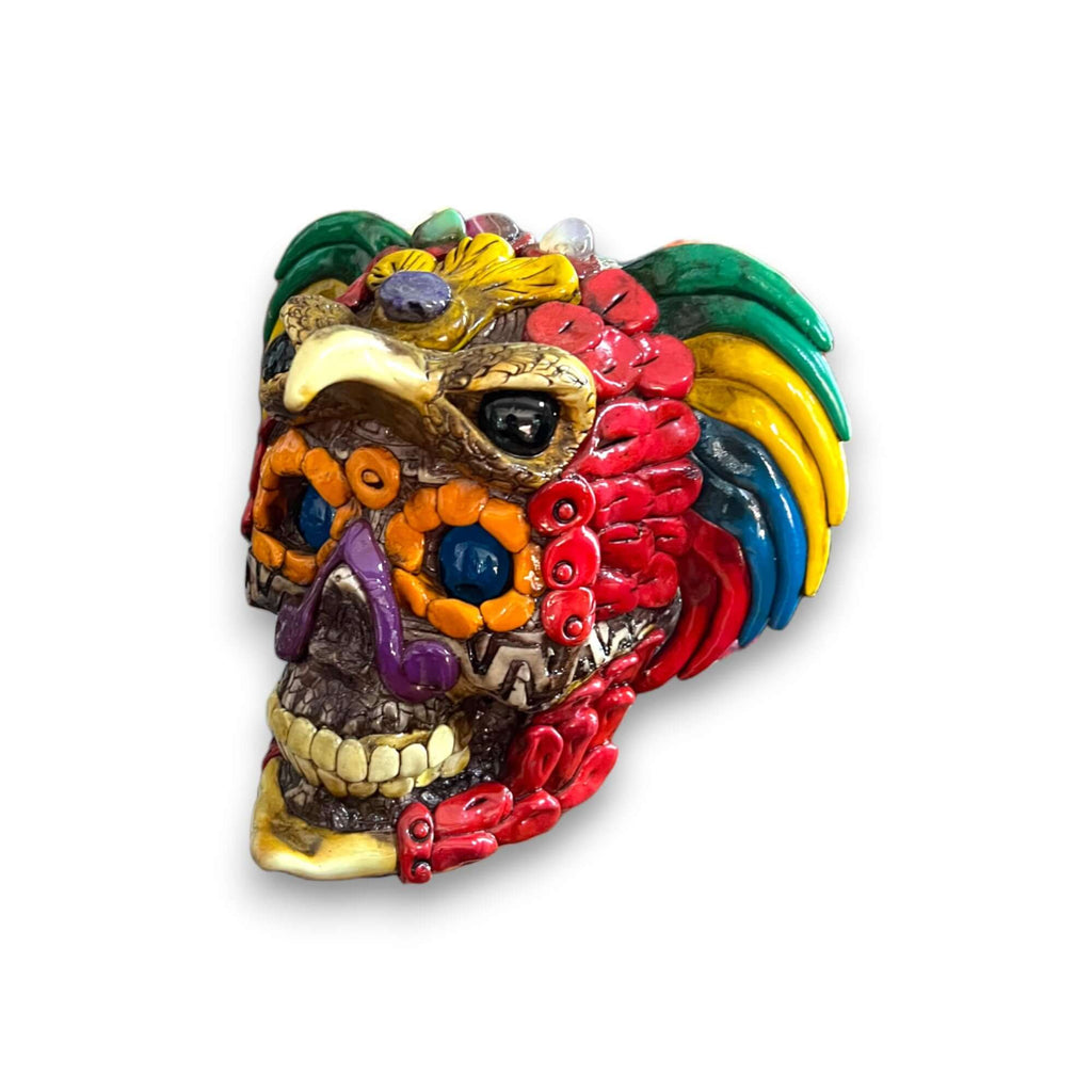 Handmade Aztec Warrior Skull Statue | Cultural Art