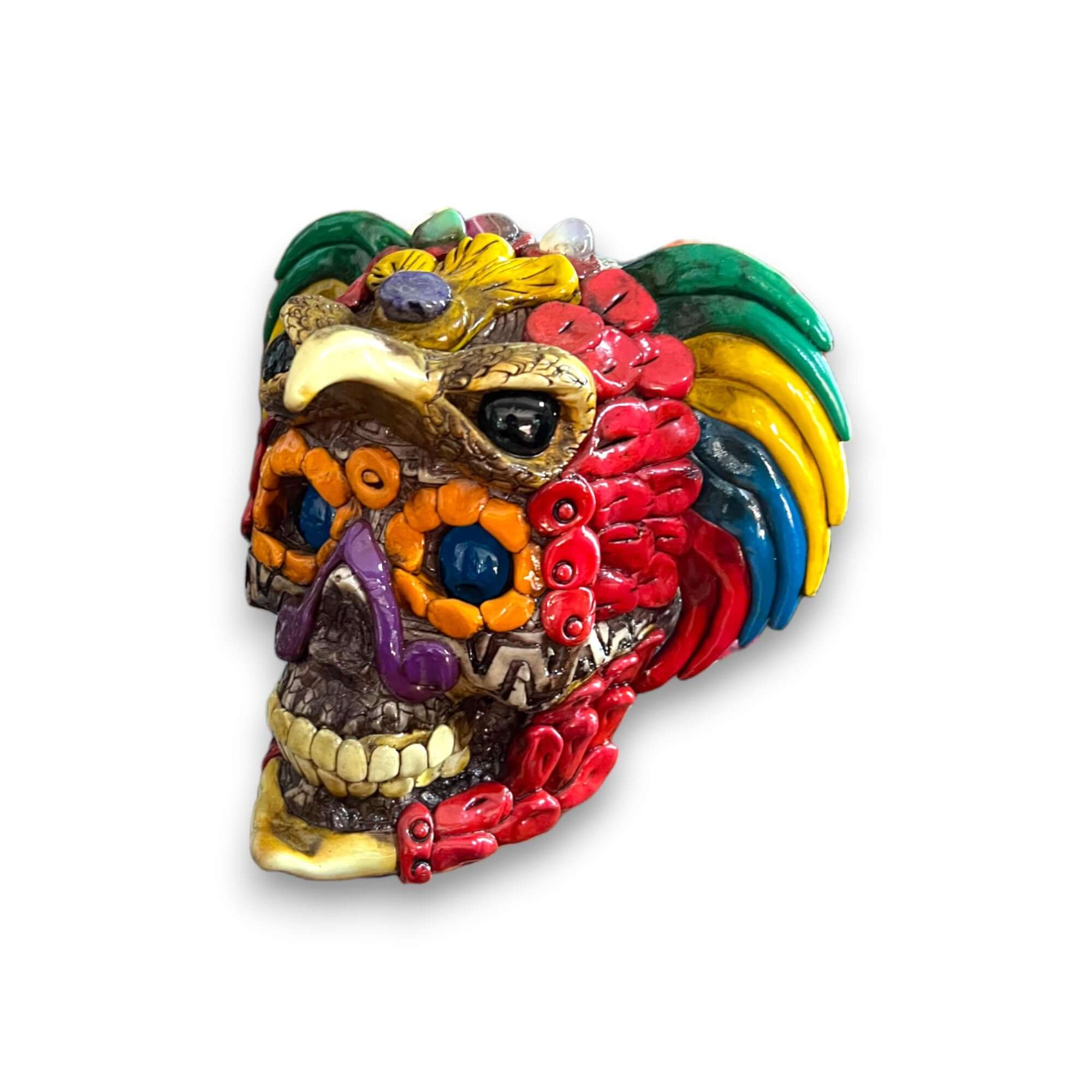 Handmade Aztec Warrior Skull Statue | Cultural Art