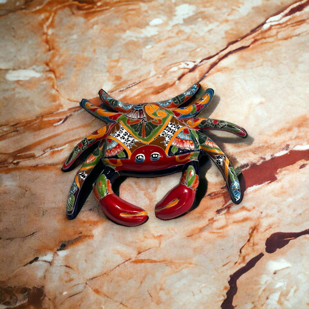 Handmade Talavera Crab Statue | Colorful Mexican Ceramic Decoration