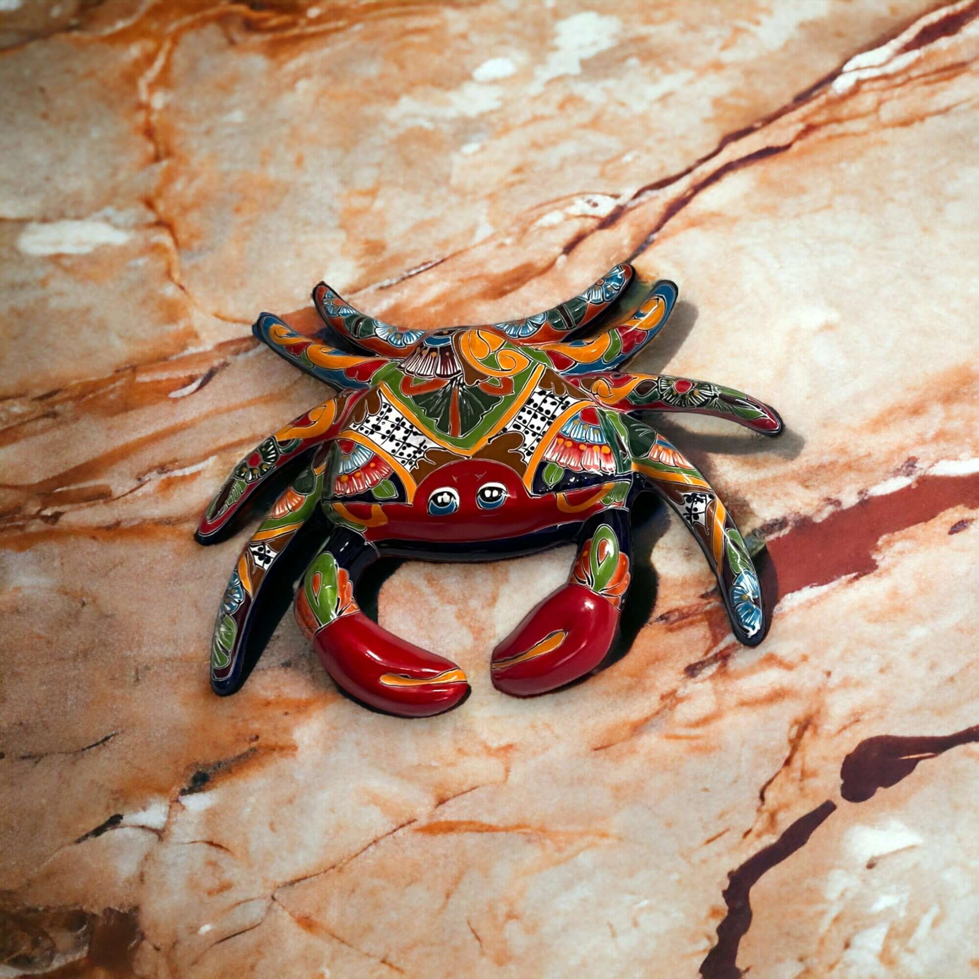 Handmade Talavera Crab Statue | Colorful Mexican Ceramic Decoration