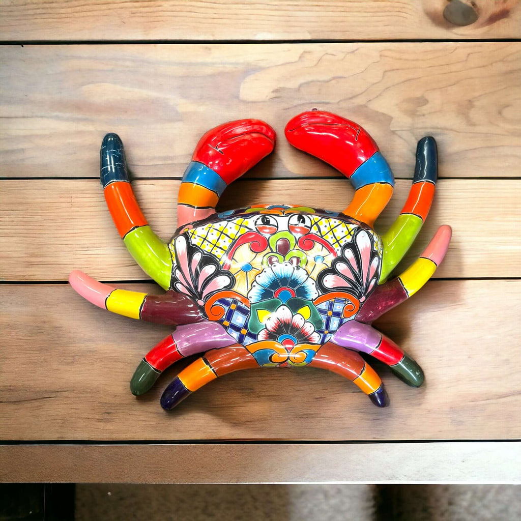 Handmade Talavera Crab Statue | Colorful Mexican Ceramic Decoration