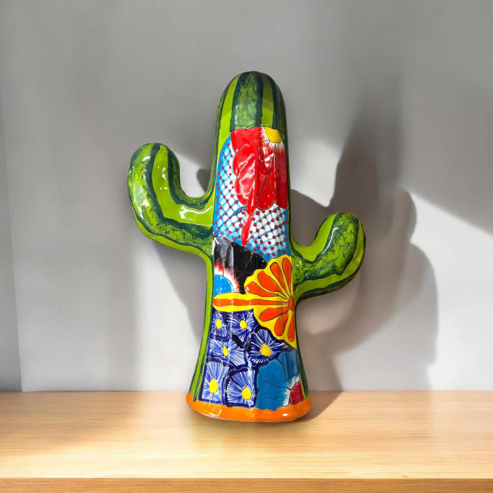 Medium Handmade Talavera Cactus Statue | Colorful Cultural Art