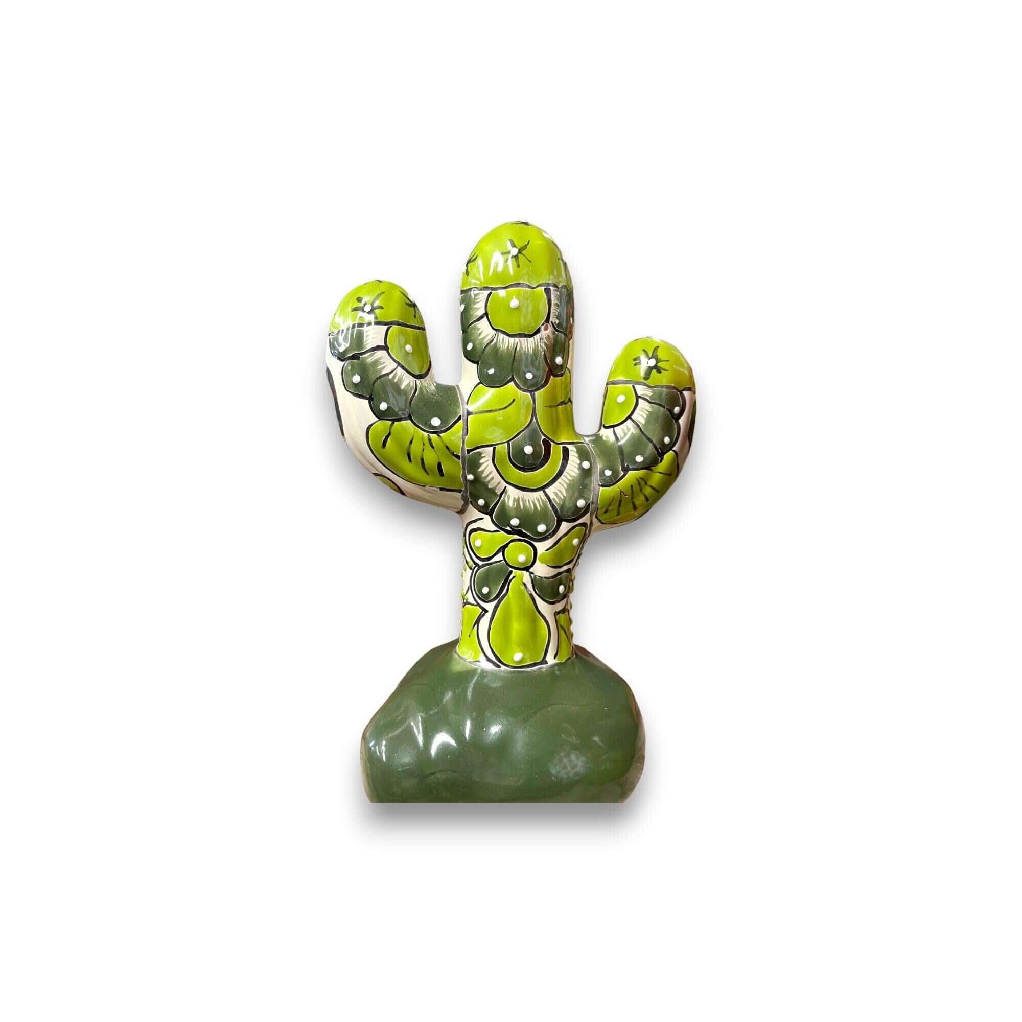 Medium Handmade Talavera Cactus Statue | Colorful Cultural Art