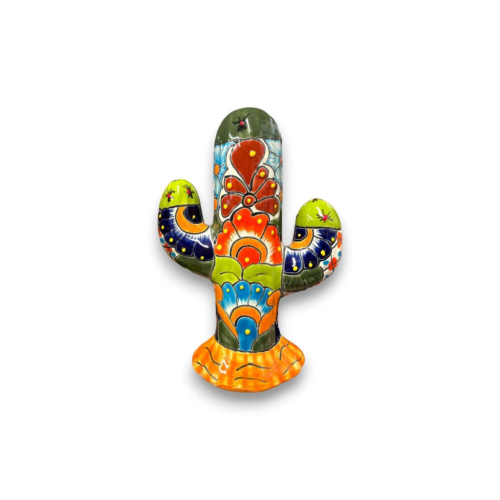 Medium Handmade Talavera Cactus Statue | Colorful Cultural Art