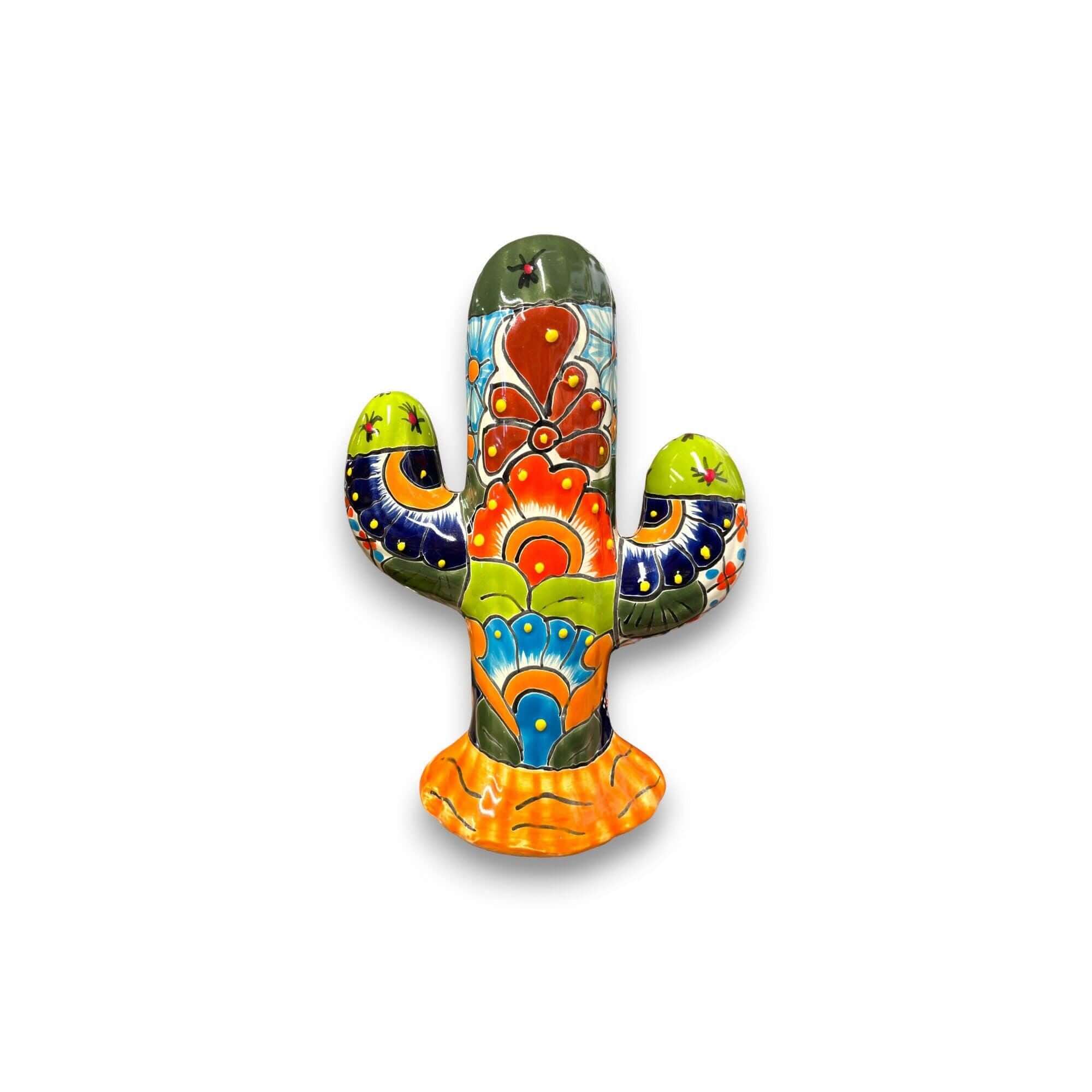 Medium Handmade Talavera Cactus Statue | Colorful Cultural Art