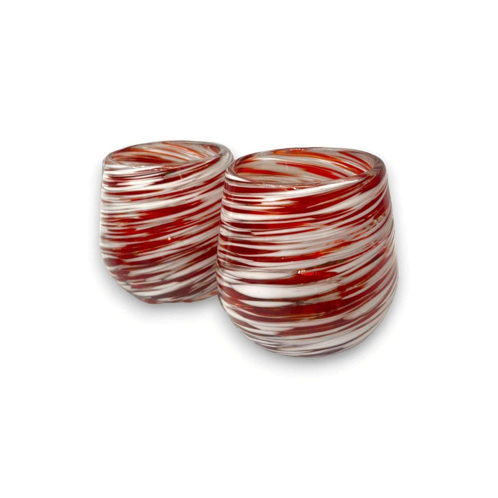 Red Swirl Stemless Wine Glass | Hand-Blown Mexican Glassware