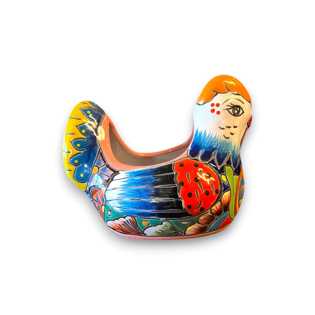 Colorful Talavera Chicken Planter | Hand-Painted Ceramic Decor