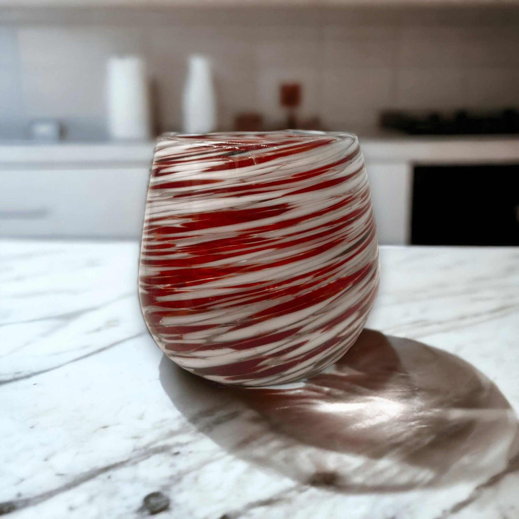 Red Swirl Stemless Wine Glass | Hand-Blown Mexican Glassware