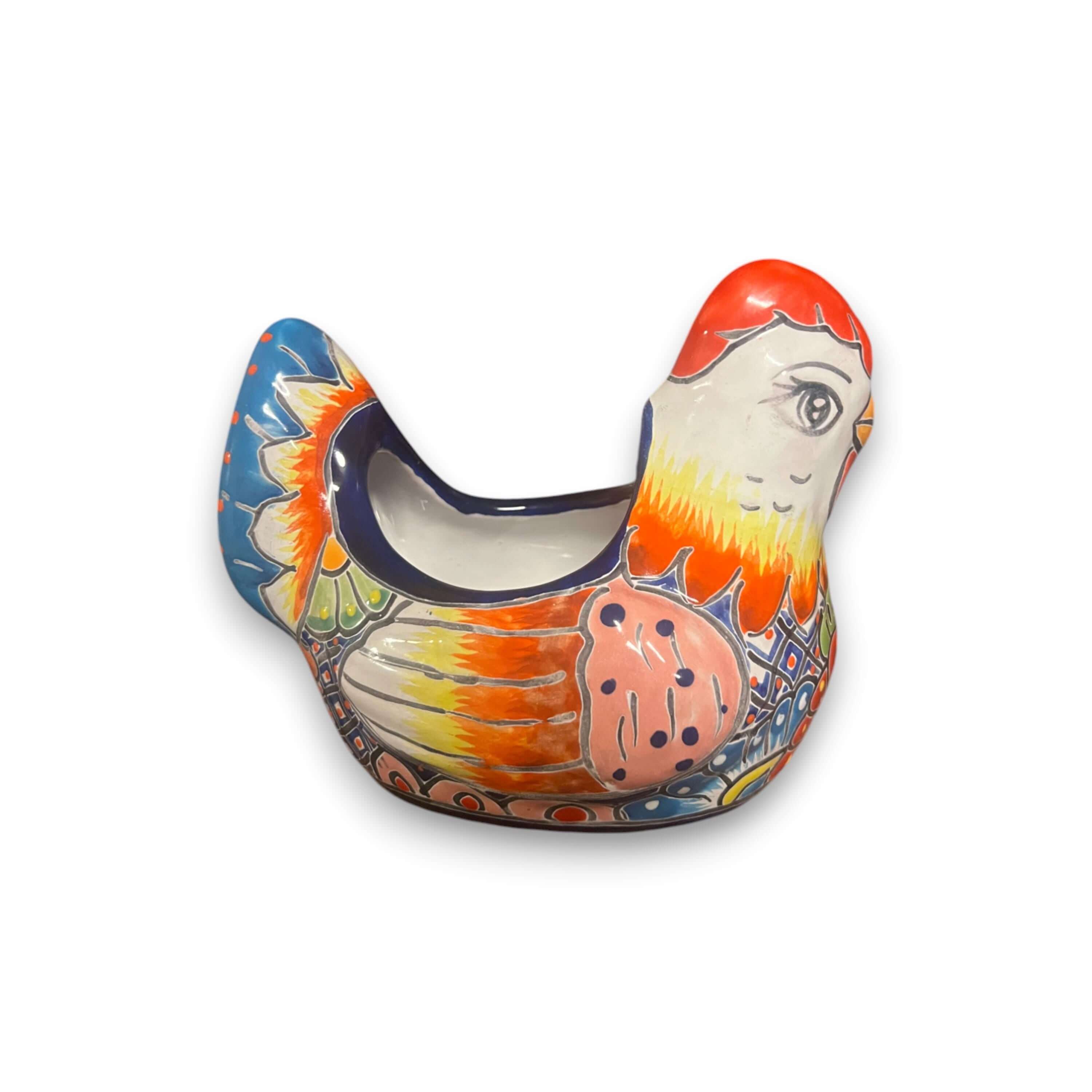 Colorful Talavera Chicken Planter | Hand-Painted Ceramic Decor