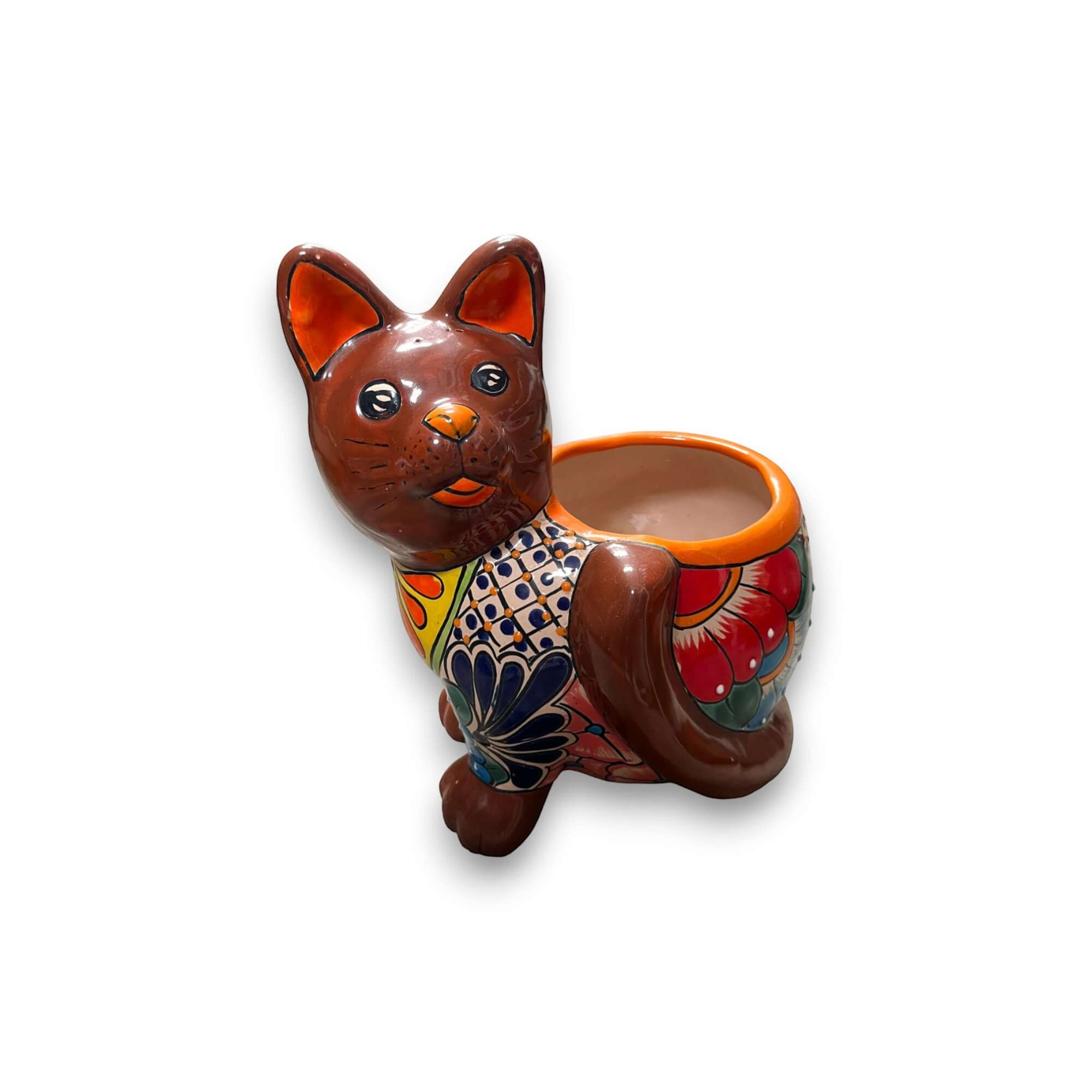 Handmade Cat Planter | Hand-Painted Cat Talavera Artwork