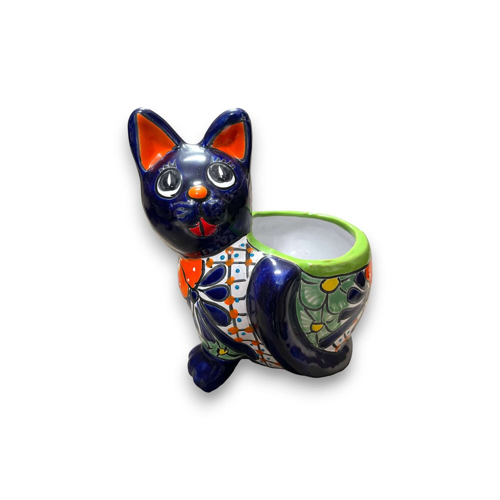 Handmade Cat Planter | Hand-Painted Cat Talavera Artwork
