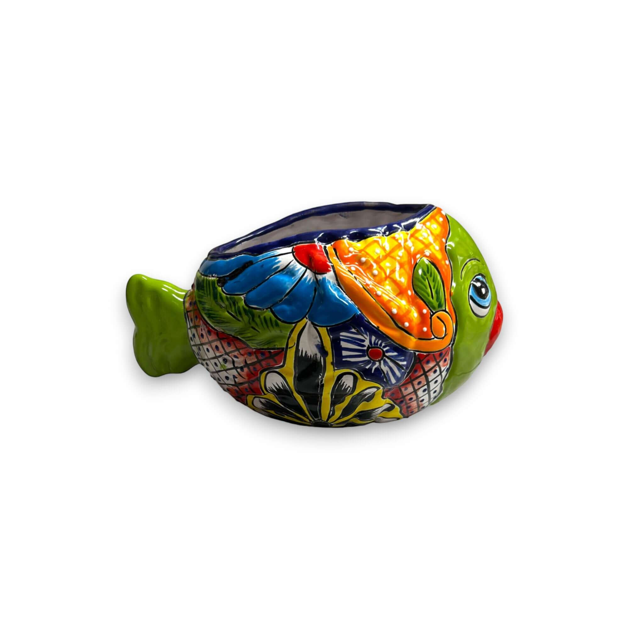 Small Talavera Fish Planter | Hand-Painted Mexican Statue Pottery