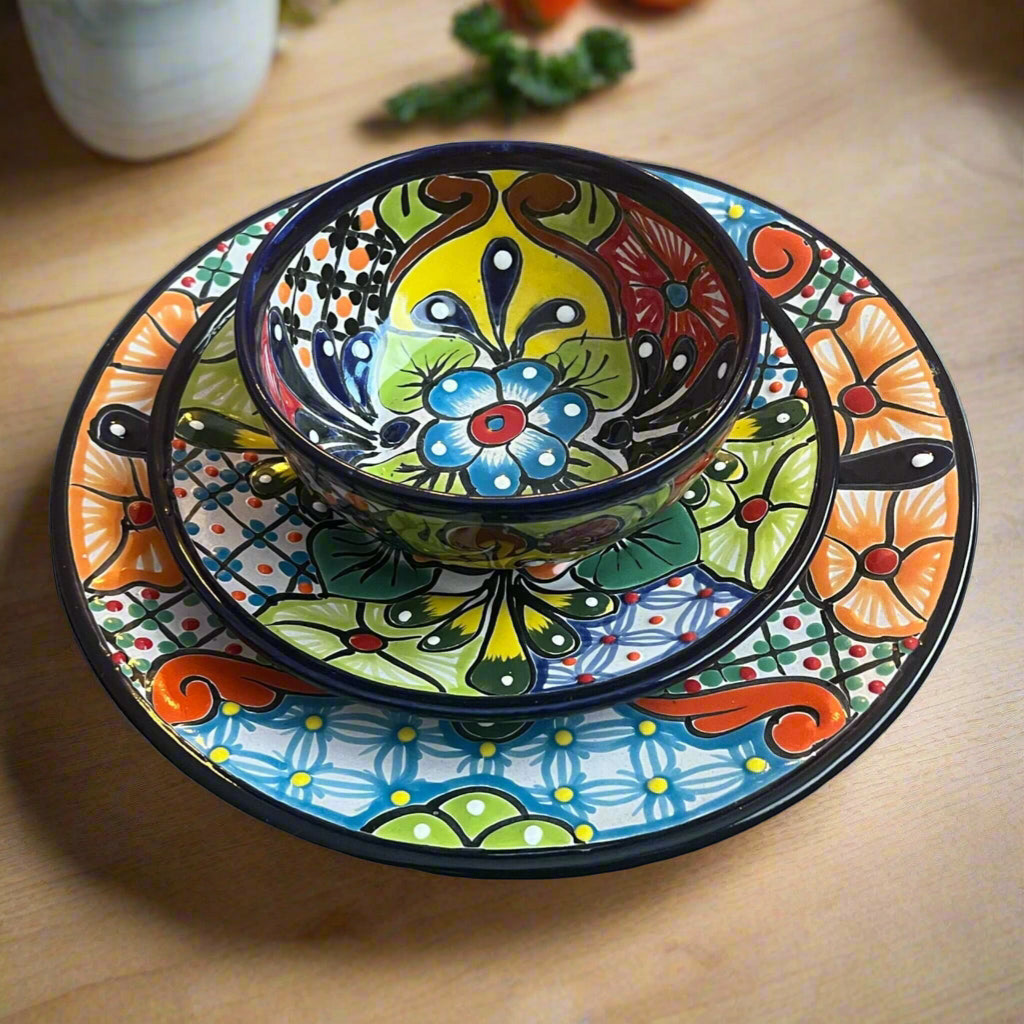 12-Piece Talavera Dinnerware Set | Mexican Ceramic Plates & Bowls
