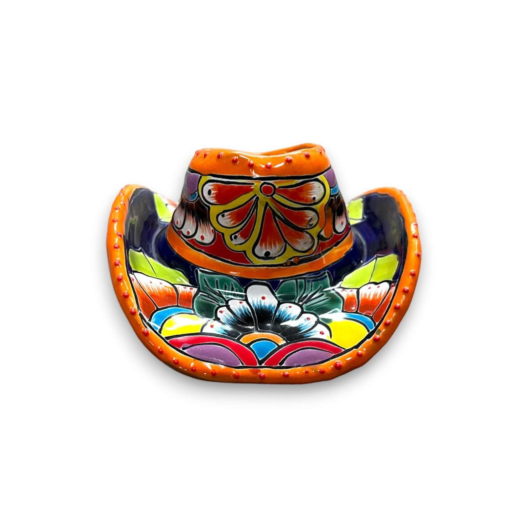 Small Talavera Sombrero Planter | Hand-Painted Cowboy Hat Decor