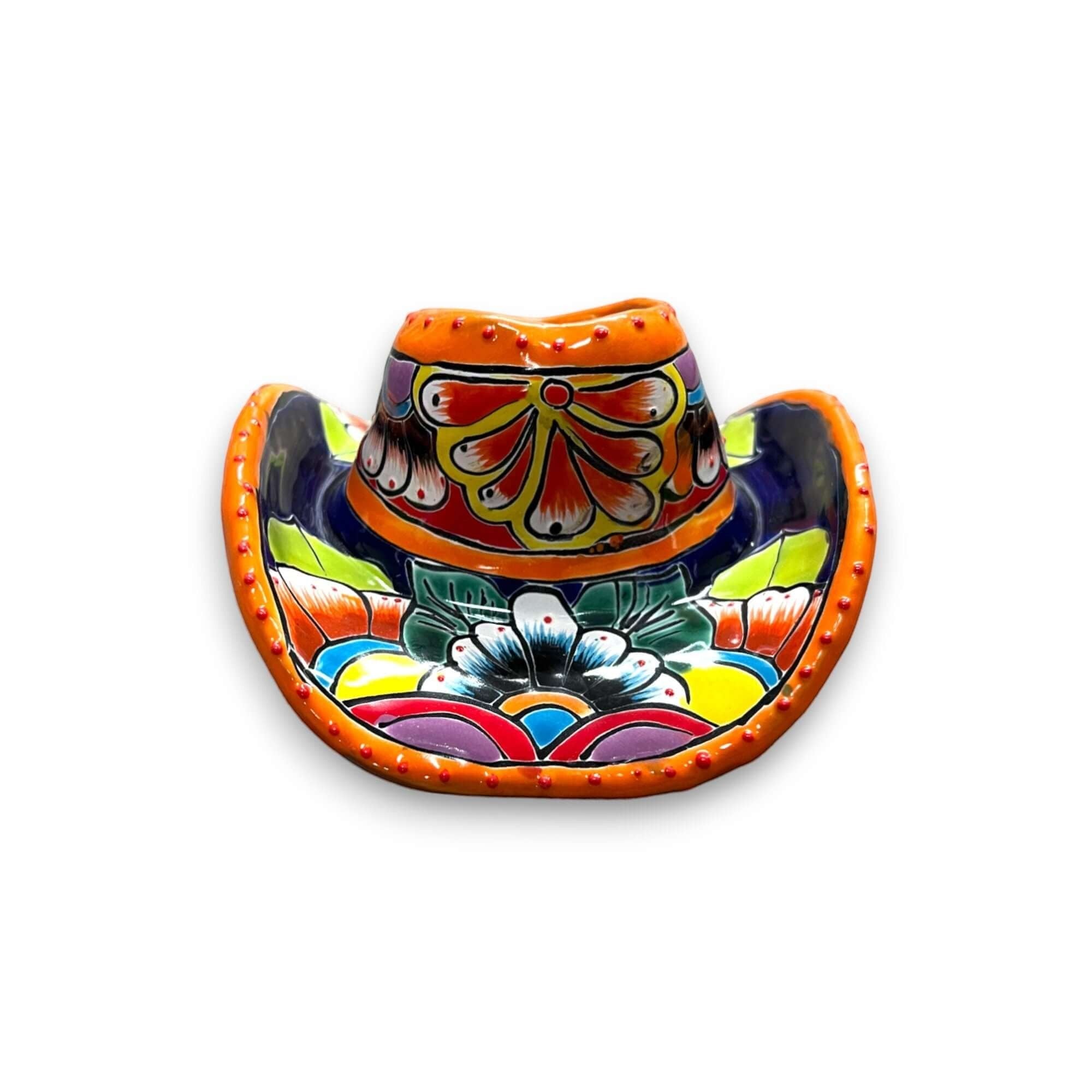 Small Talavera Sombrero Planter | Hand-Painted Cowboy Hat Decor