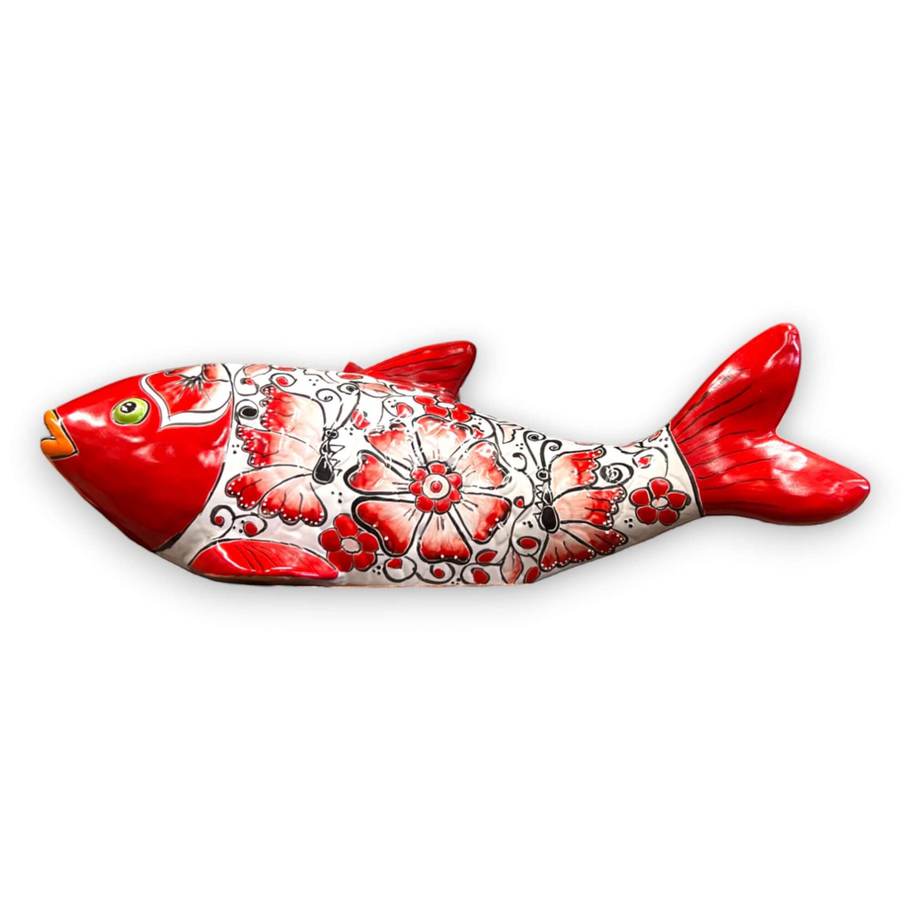 Large Handmade Talavera Fish Statue | Colorful Cultural Art