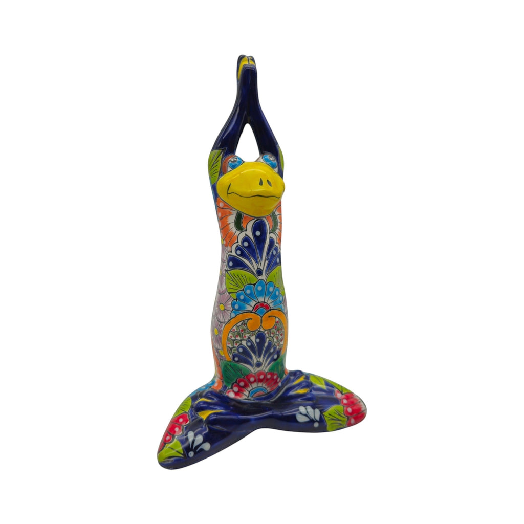 Large Talavera Yoga Frog Statue | Mexican Art Decor