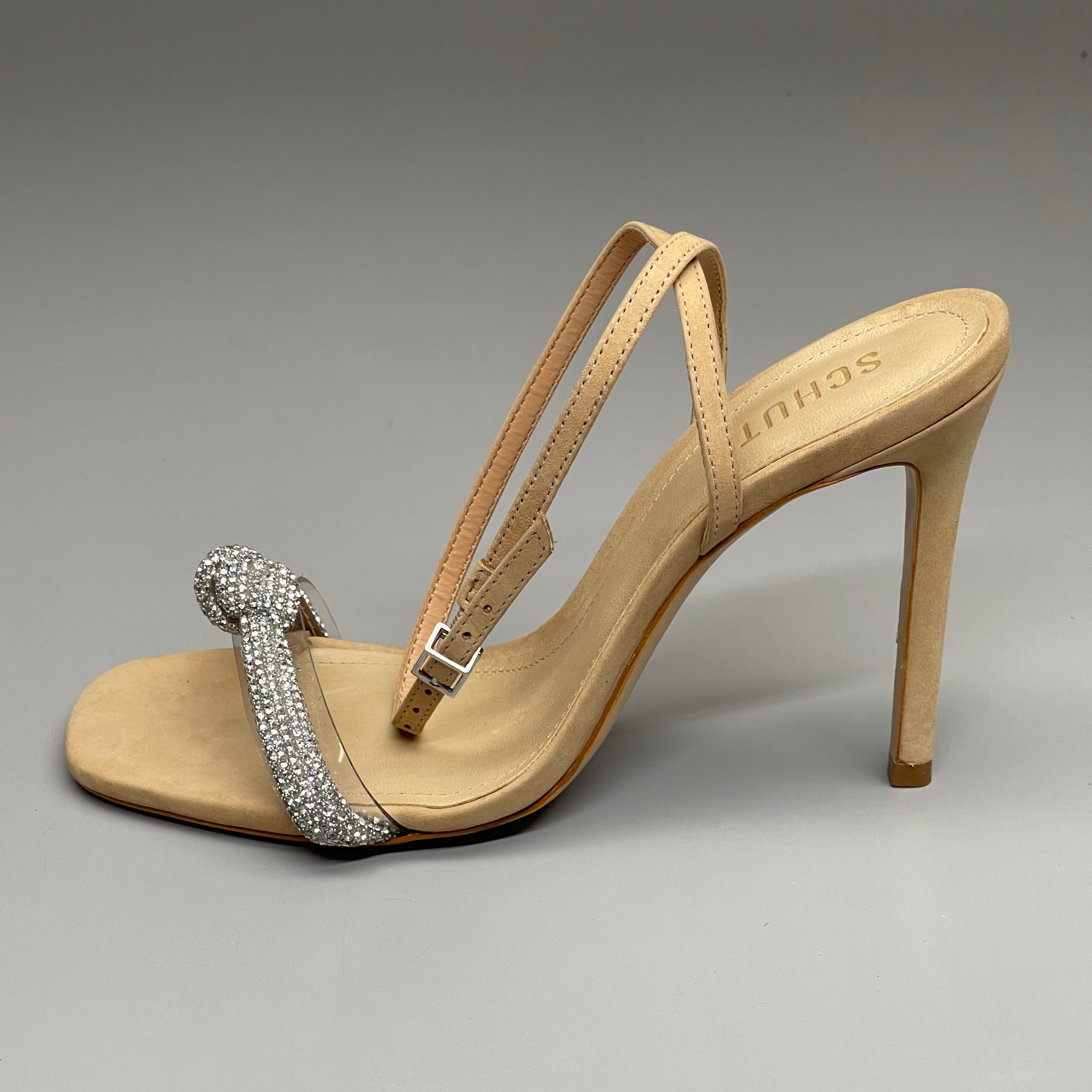 SCHUTZ Peaky Nubuck & Vinyl Multimaterial Women's Sandal Heel Light Nude Sz 10B (New)