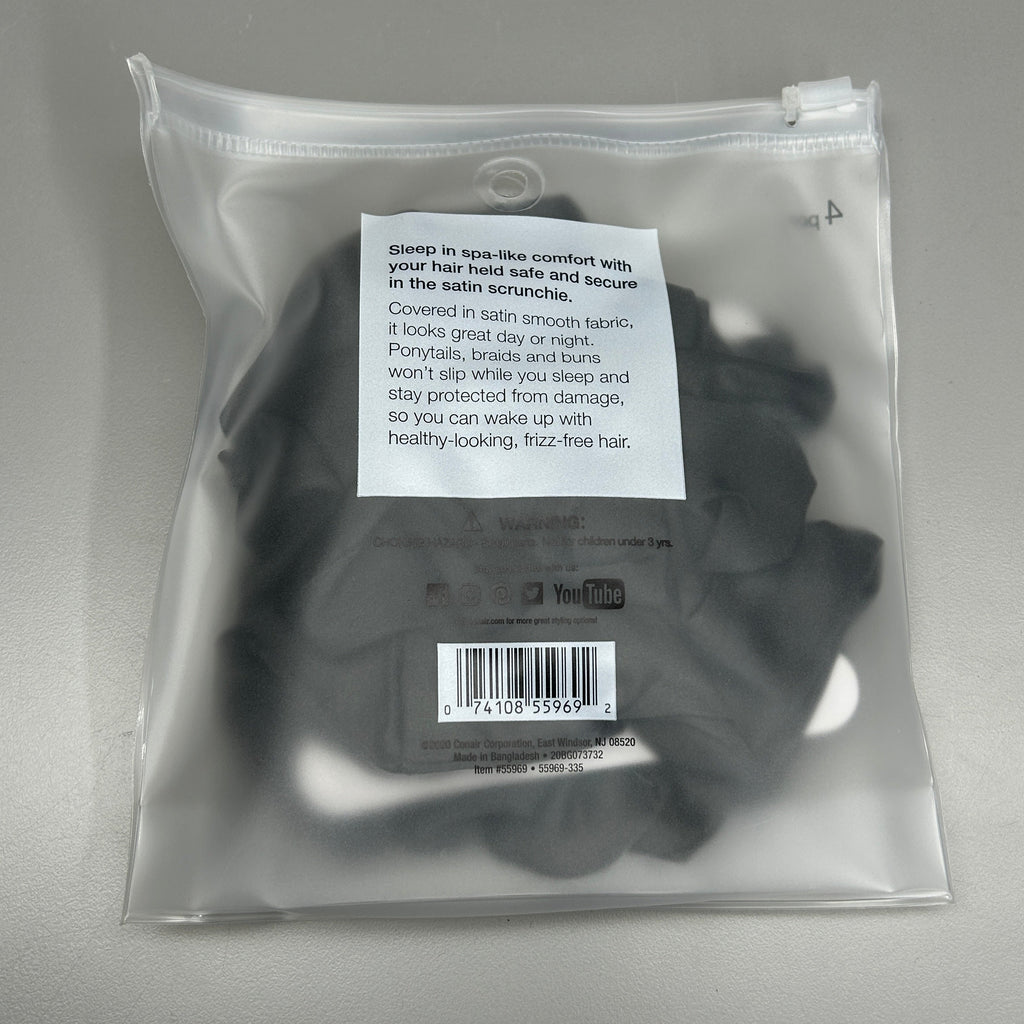 CONAIR 3-PACK! The Basik Edition Satin Sleep Scrunchies Black (New)