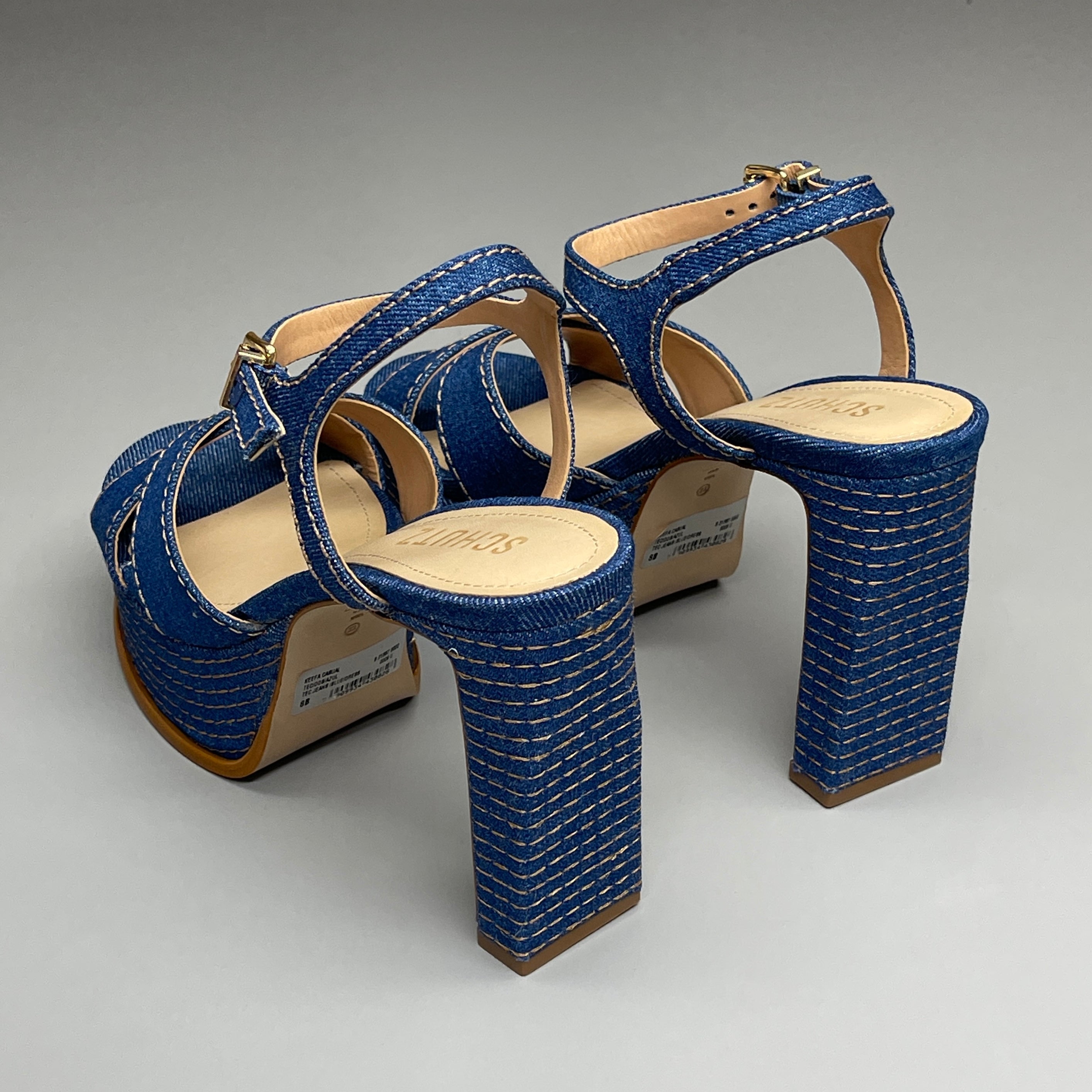 SCHUTZ Keefa Casual Denim Women's 4" Heeled Sandal Platform Blue Sz 7B(New)