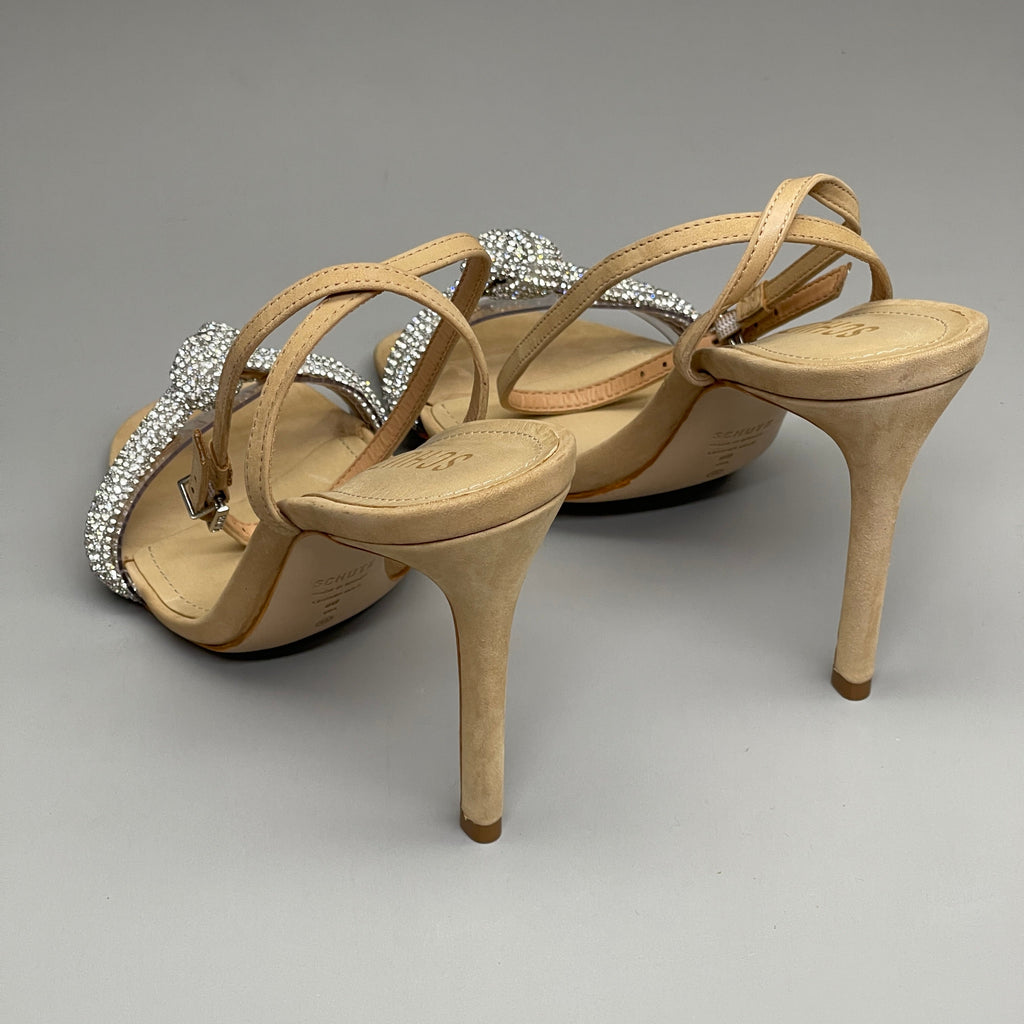 SCHUTZ Peaky Nubuck & Vinyl Multimaterial Women's Sandal Heel Light Nude Sz 8B (New)