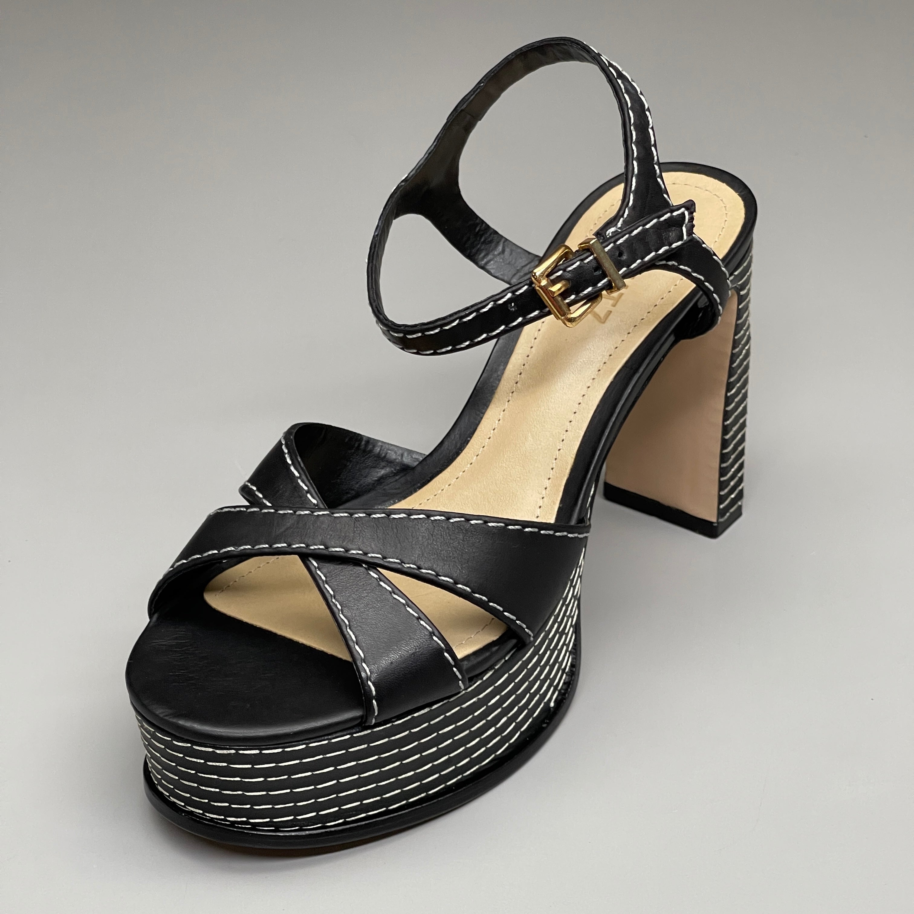 SCHUTZ Keefa Casual Women's Leather Sandal Black Platform 4" Heel Shoes Sz 6B (New)