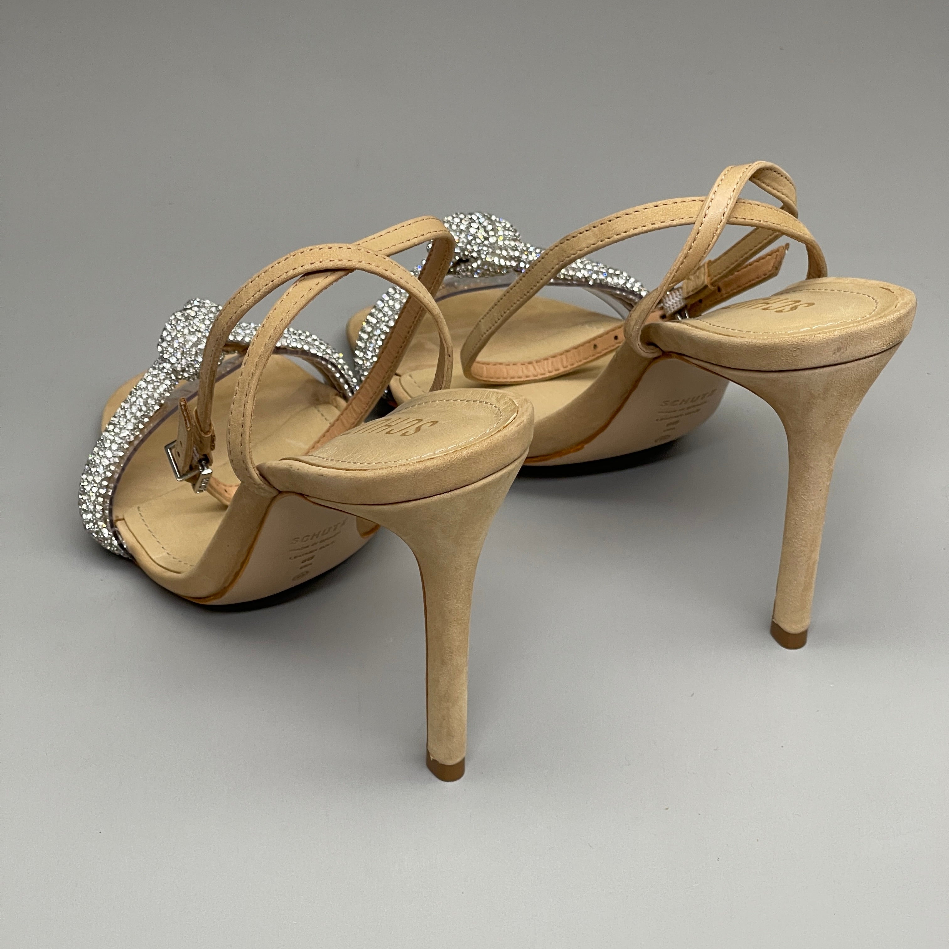 SCHUTZ Peaky Nubuck & Vinyl Multimaterial Women's Sandal Heel Light Nude Sz 7.5B (New)