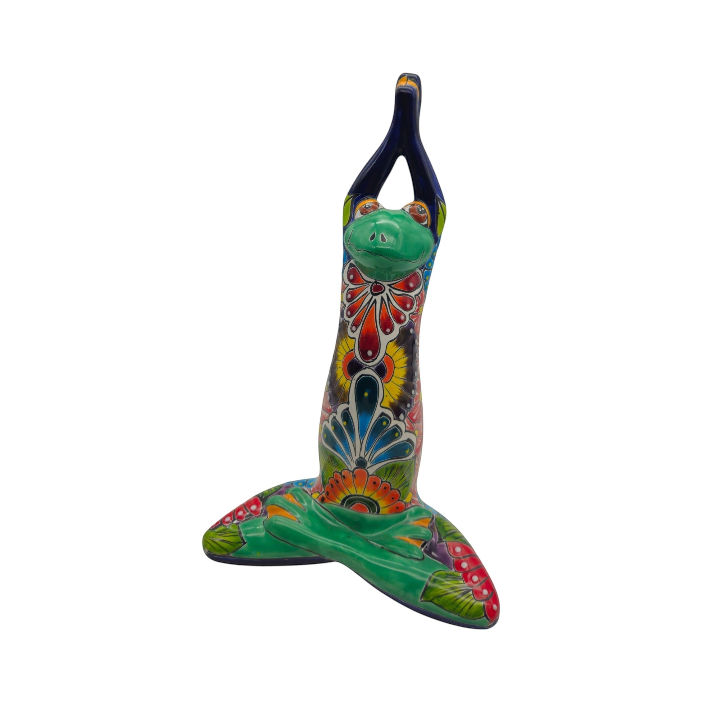 Large Talavera Yoga Frog Statue | Mexican Art Decor