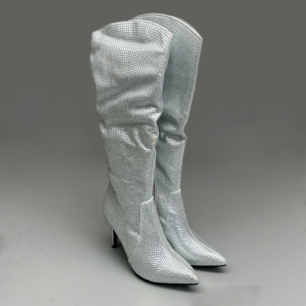 MIA Mackynzie Silver Stone Tall Heeled Boots Sz 9.5M Q100302