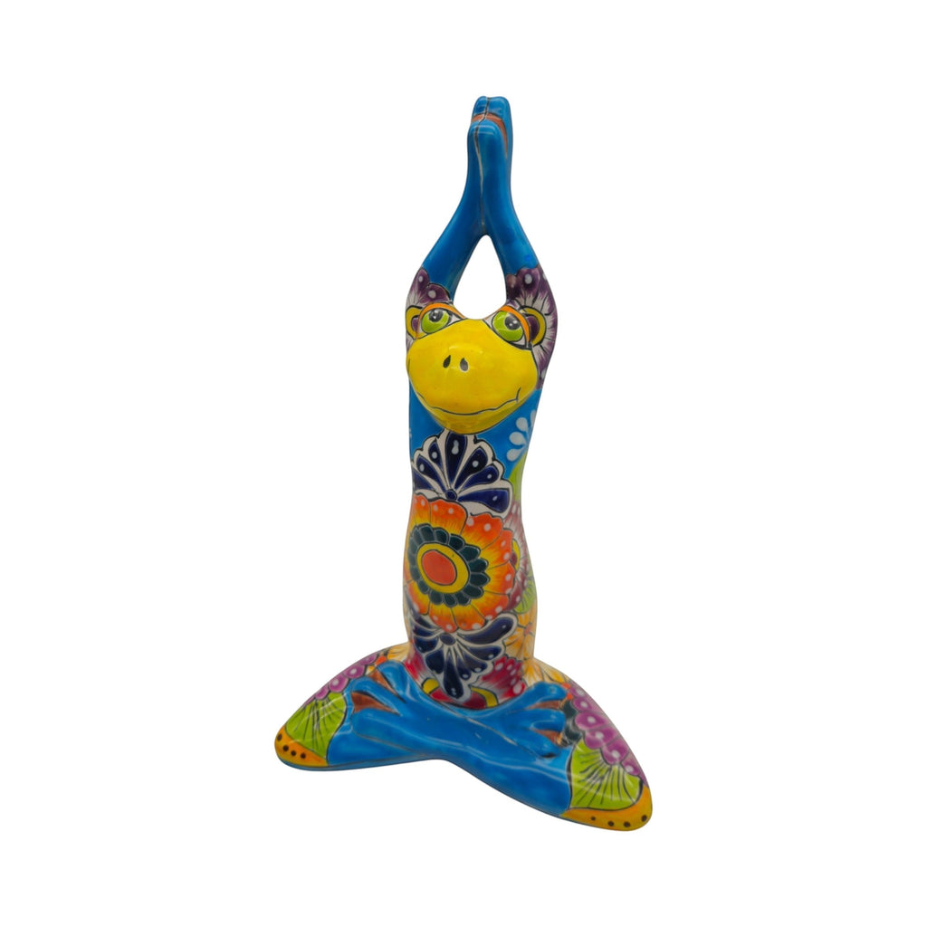 Large Talavera Yoga Frog Statue | Mexican Art Decor