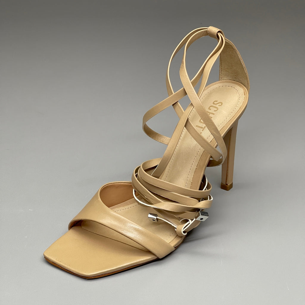 SCHUTZ Bryce Ankle Tie Women's Leather High Heel Sandal Light Nude Sz 8B (New)