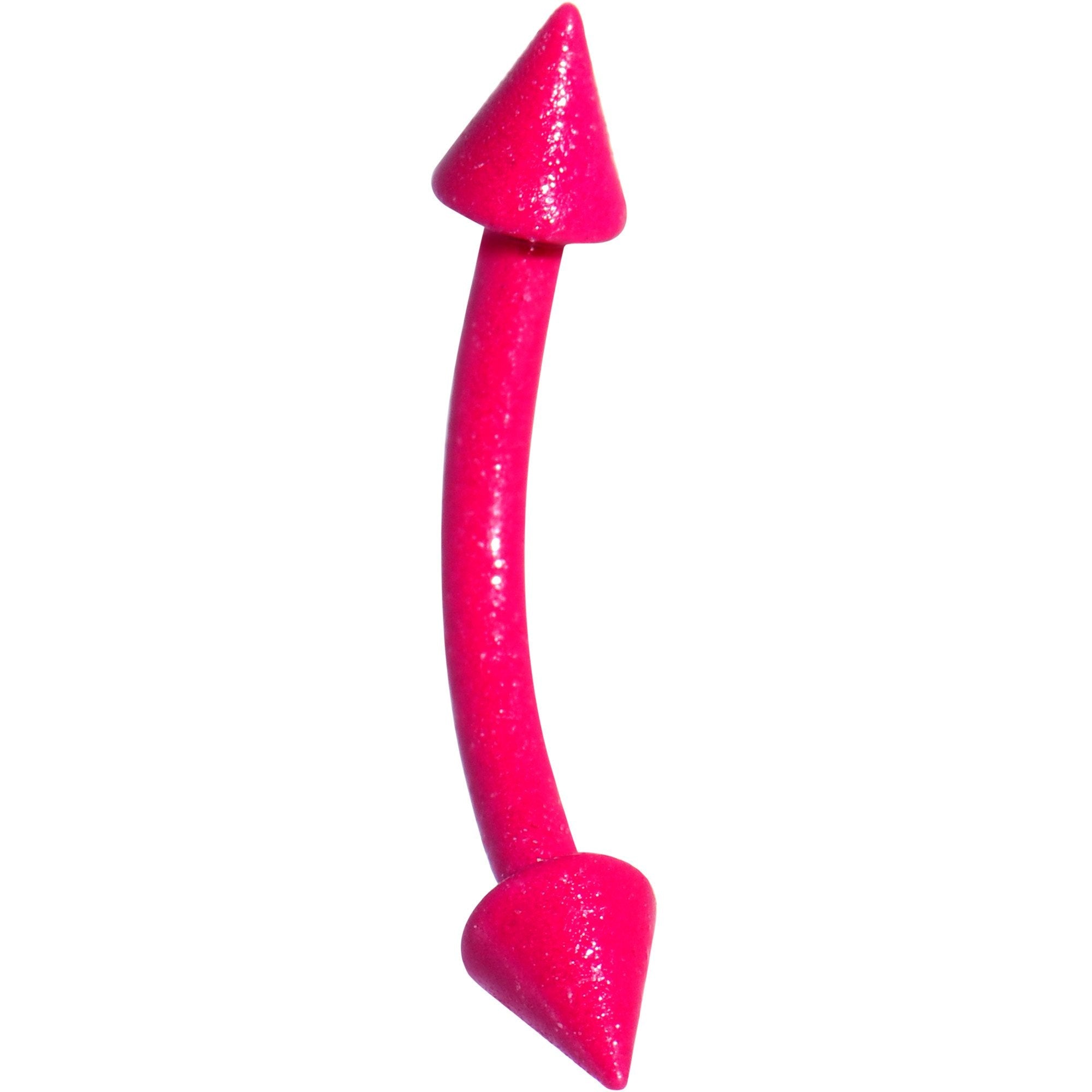 16G 3/8 Pink Glow In The Dark Effect Cone Curved Eyebrow Ring