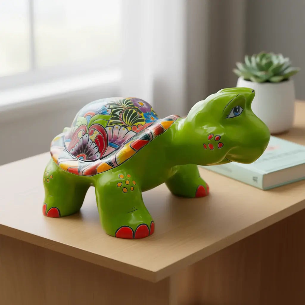 Large Talavera Turtle Statue | Hand-Painted Mexican Ceramic