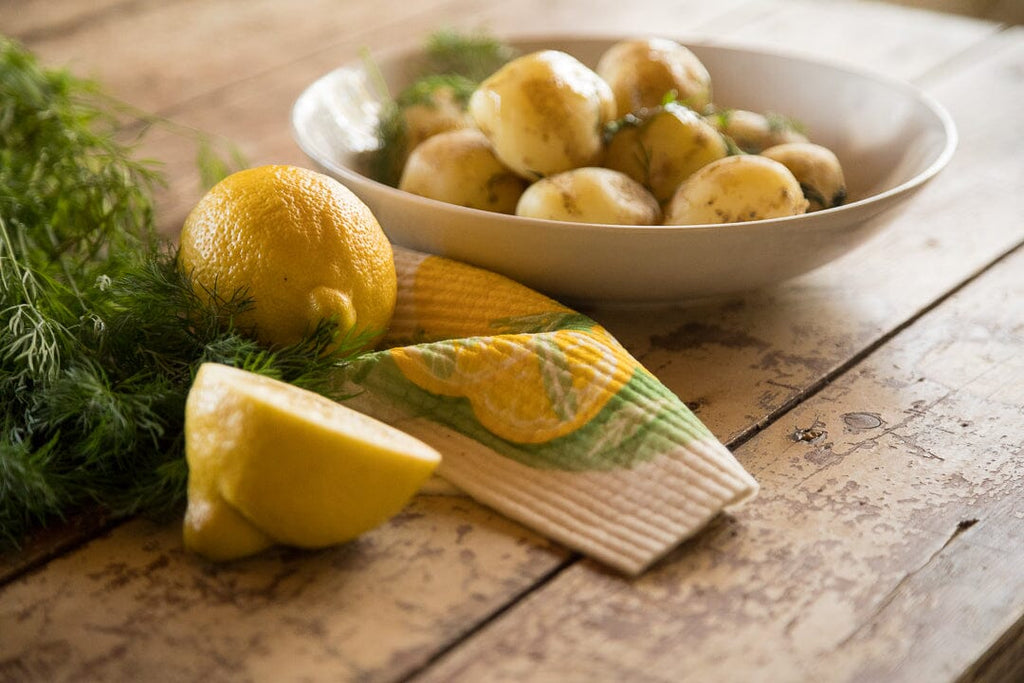 Lemons & Sage Swedish Dishcloth | Yellow & Green | Sweetgum Home